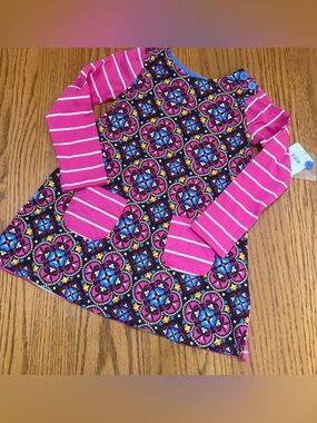 J. Khaki Pink Striped Sleeve Floral Mosaic Long Sleeve Top
